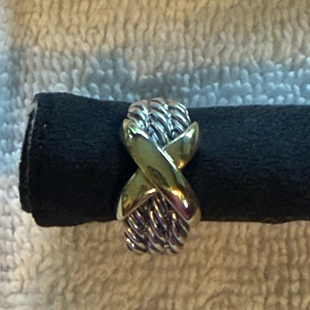 David Yurman Triple Cable X Sterling Silver and Gold Women's Earring - SINGLE